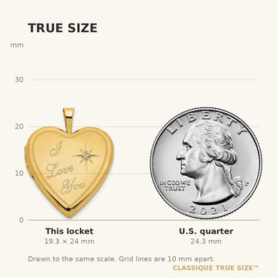 14K Satin Diamond Star I LOVE YOU Script Heart Locket