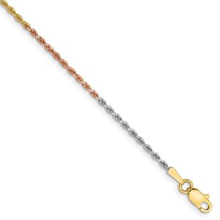 14K Tri-colored Diamond-cut Rope with Lobster Clasp Chain (Style 012TC-7)