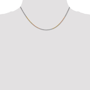 14K Tri-colored Diamond-cut Rope with Lobster Clasp Chain (Style 014TC-16)