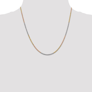 14K Tri-colored Diamond-cut Rope with Lobster Clasp Chain (Style 014TC-20)