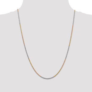 14K Tri-colored Diamond-cut Rope with Lobster Clasp Chain (Style 014TC-24)