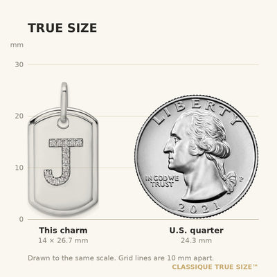 14K White Gold Diamond Initial J Dog Tag Charm