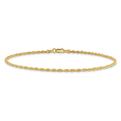 14K Diamond-cut Rope with Lobster Clasp Anklet, 9 x 2mm