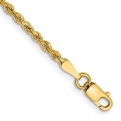14K Diamond-cut Rope with Lobster Clasp Anklet, 9 x 2mm