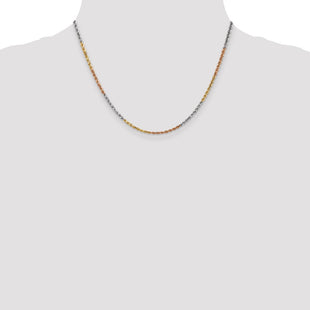 14K Tri-colored Diamond-cut Rope with Lobster Clasp Chain (Style 018TC-18)