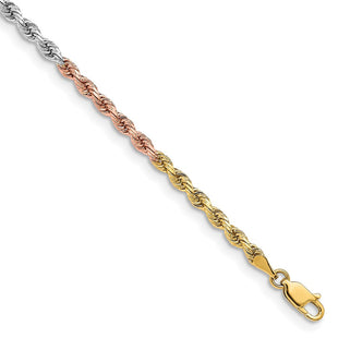 14K Tri-colored Diamond-cut Rope with Lobster Clasp Chain (Style 023TC-7)