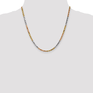 14K Tri-colored Diamond-cut Rope with Lobster Clasp Chain (Style 030TC-20)