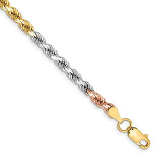 14K Tri-colored Diamond-cut Rope with Lobster Clasp Chain (Style 030TC-7)