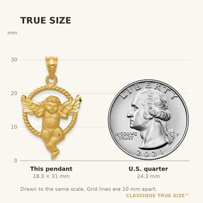 14K Satin Angel in Circle Pendant