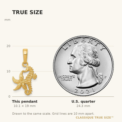 14K Solid Seahorse and Starfish Pendant
