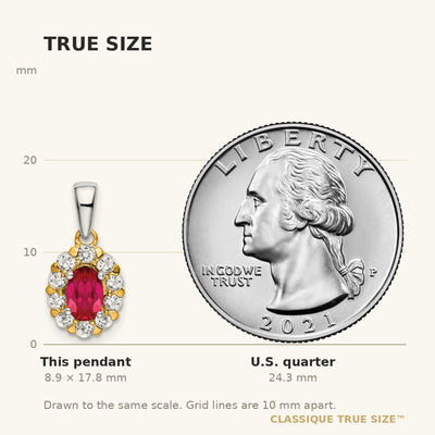 14K Two-tone Oval Ruby and Diamond Halo Pendant