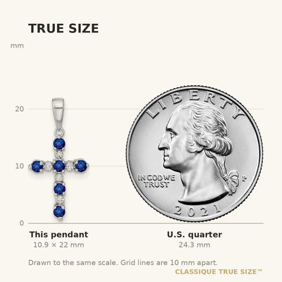14K White Gold Lab Created Sapphire and Diamond Cross Pendant