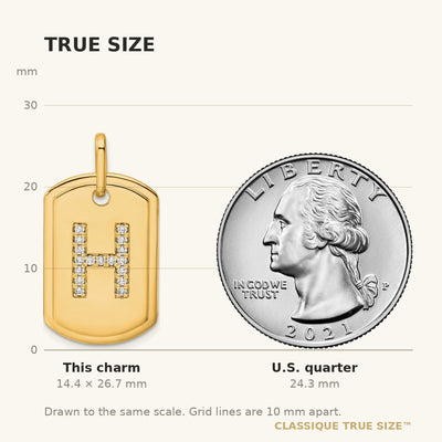 14K Diamond Initial H Dog Tag Charm