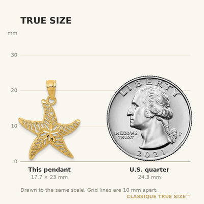 14K Diamond-cut Polished Filigree Starfish Pendant