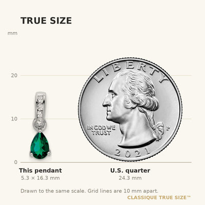 14K White Gold Pear Created Emerald and Diamond Pendant