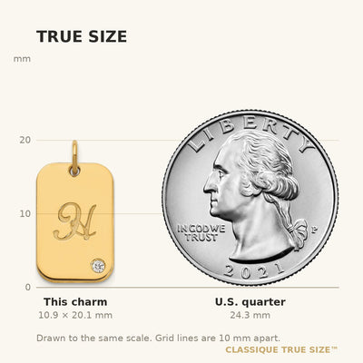 10K Yellow Gold Initial Dog Tag with Diamond Charm