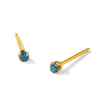 Inverness Stainless Steel 24K Gold-plated Blue CZ Stud Post Piercing Earrings