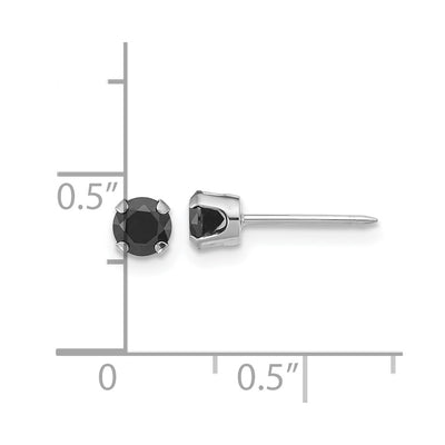 Inverness 14K White Gold Polished Black CZ Stud Post Piercing Earrings