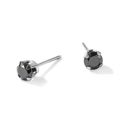 Inverness 14K White Gold Polished Black CZ Stud Post Piercing Earrings