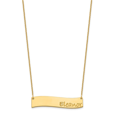 10K Yellow Gold Medium Bradley Hand Curved Bar Necklace, 18 x 38.24mm