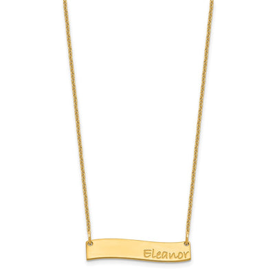 10K Yellow Gold Small BRADLEY HAND Curved Bar Necklace