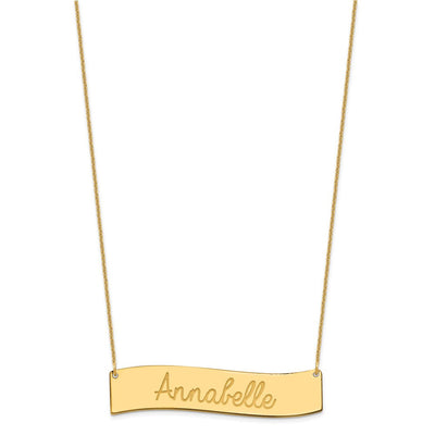10K Yellow Gold Medium Always IN MY Heart Curved Bar Necklace, 18 x 50mm