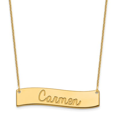 10K Yellow Gold Medium Always IN MY Heart Curved Bar Necklace, 18 x 38mm