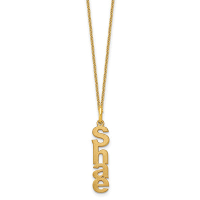 10K Yellow Gold Brushed Vertical 1 Name Charm Necklace