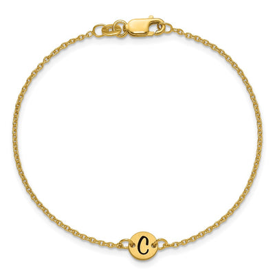 10K Yellow Gold Brushed 1 Station Disc with Epoxy Initial Bracelet