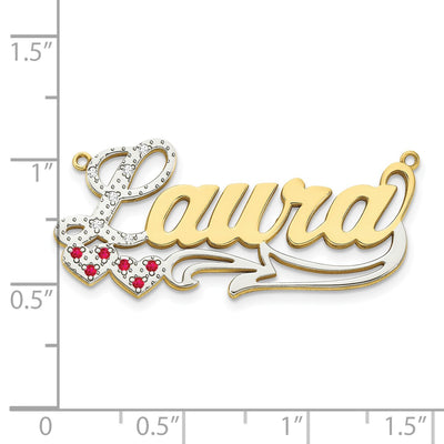 10K Yellow Gold w/ Rhodium and Ruby 3D Diamond with Hearts Name Plate