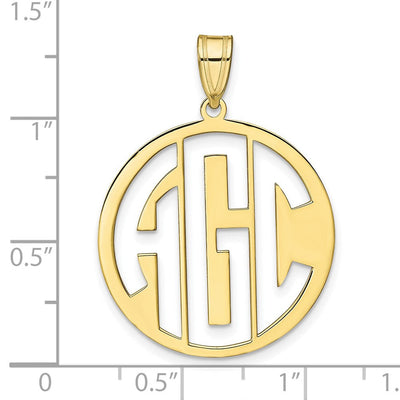 10K Yellow Gold Round Cut-out Monogram Pendant, 28 x 25mm
