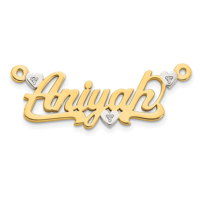 10K Yellow Gold and Rhodium 3D Diamond with Hearts Name Plate