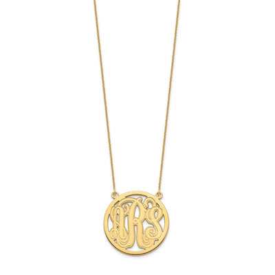 10K Yellow Gold Etched Round Monogram Necklace