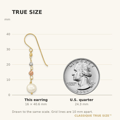 14K Two Tone D/C Freshwater Cultured Pearls Dangle Earrings