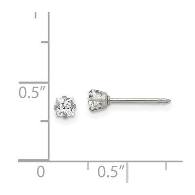 Inverness Stainless Steel Square CZ Post Earrings, 3 x 3mm