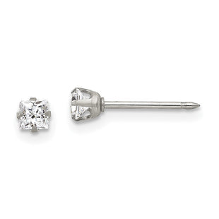 Inverness Stainless Steel Square CZ Post Earrings (Style 112E)