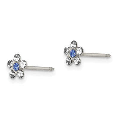 Inverness Stainless Steel Clear & Blue Crystal Post Flower Earrings