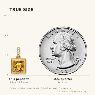 14K Square Citrine and Diamond Pendant