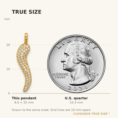 14K Polished CZ Large Italian Horn Pendant