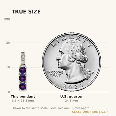 14K White Gold 3-stone Amethyst and Diamond Pendant