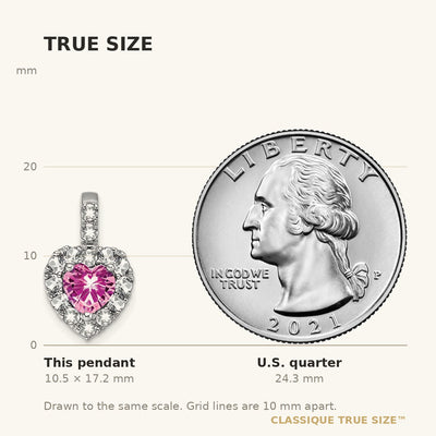 14K White Gold Creat. Pink Sapphire/White Topaz Halo Heart Pendant