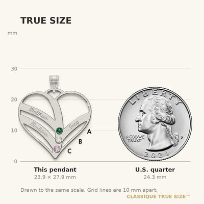 10K White Gold 3-Name w/Birthstones w/14K Bezel Cut Out Heart Pendant