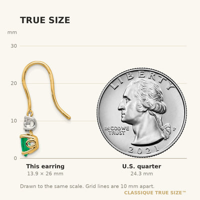14K Two-tone 1/ Diamond and Oval Emerald Shepherd Hook Earrings