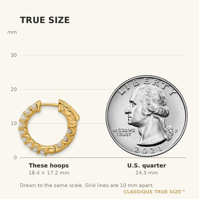 14K In/Out Hoop w/ Safety Clasp Diamond Earrings