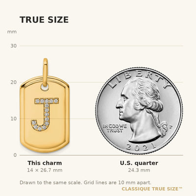 14K Diamond Initial J Dog Tag Charm