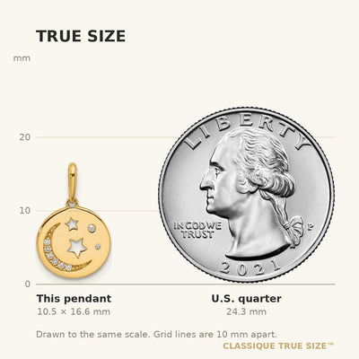 14K Polished CZ Moon and Stars in Disc Pendant