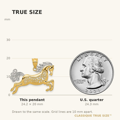 14K w/ Rhodium Filigree Horse Pendant