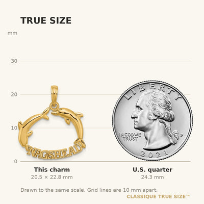 14K Polished NAGS HEAD w/ Jumping Dolphins Charm