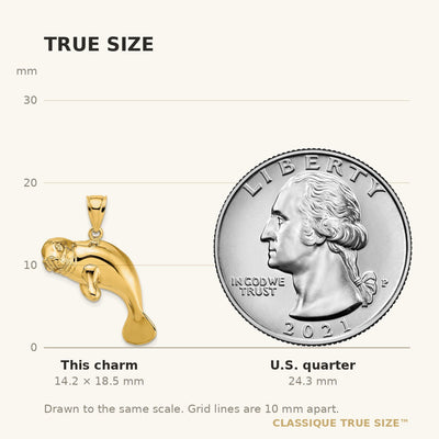 14K 2-D /Polished Swimming Manatee Charm