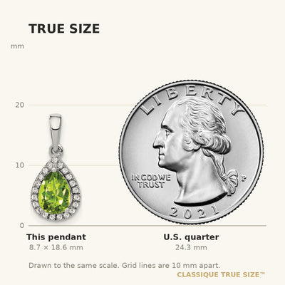 14K White Gold Pear Peridot and Diamond Halo Pendant